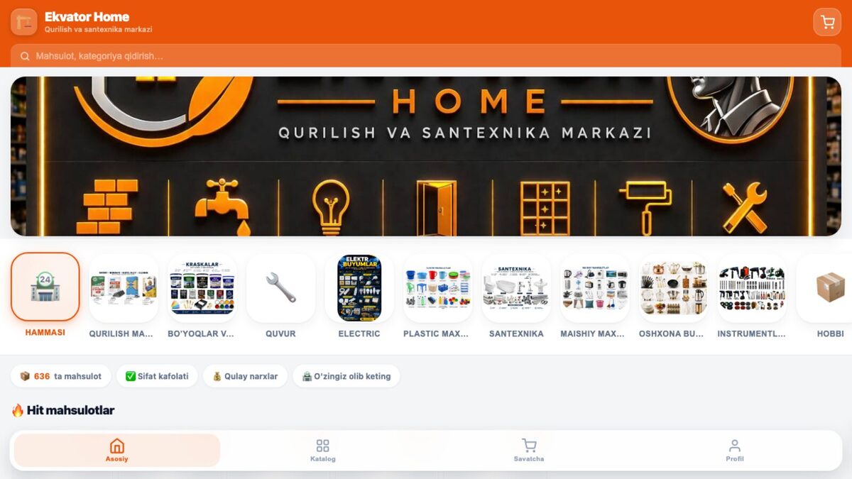 Ekvator Home — qurilish va santexnika markazi uchun internet do'kon