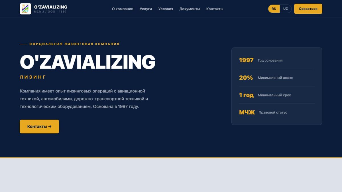 O'ZAVIALIZING — lizing kompaniyasi sayti