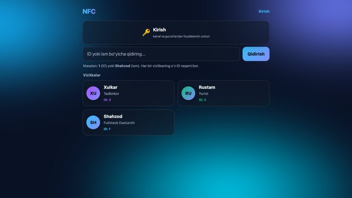 NFC raqamli vizitkalar